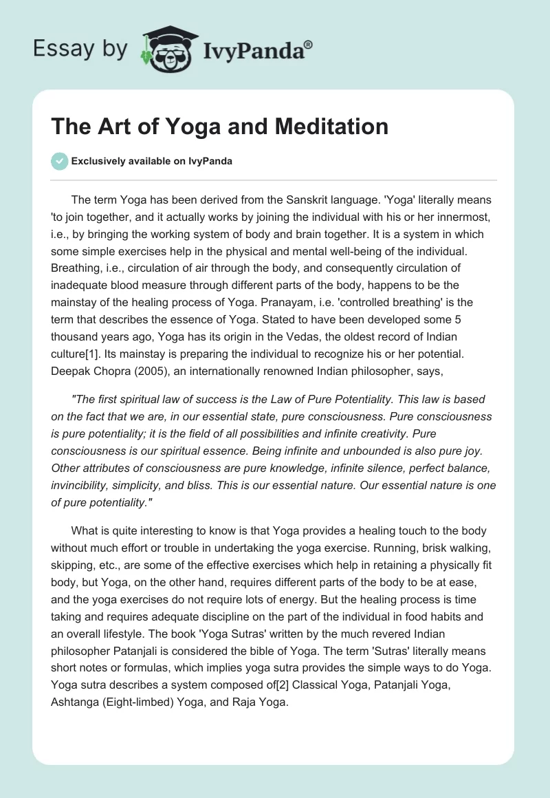 essay writing yoga and meditation