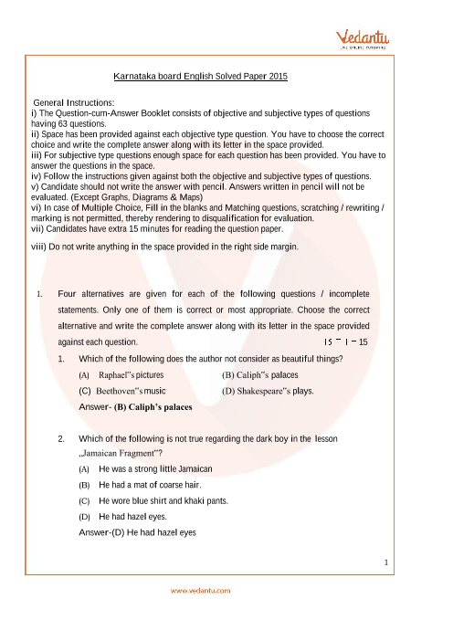 SSLC Karnataka English 2nd Language Subject: Question Papers and Answer Key Collection (FROM 2015) 12 sslc karnataka english 2nd language subject question papers and answer key collection from 2015