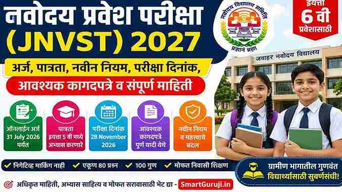 नवोदय प्रवेश परीक्षा (JNVST) 2027 : अर्ज, पात्रता, नवीन नियम, परीक्षा दिनांक, आवश्यक कागदपत्रे व संपूर्ण माहिती 4 JNV 2026